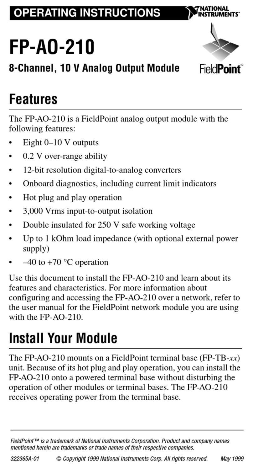 National Instruments FieldPoint FP-AO-210 operating instructions National Instruments FieldPoint FP-AO-210 operating instructions