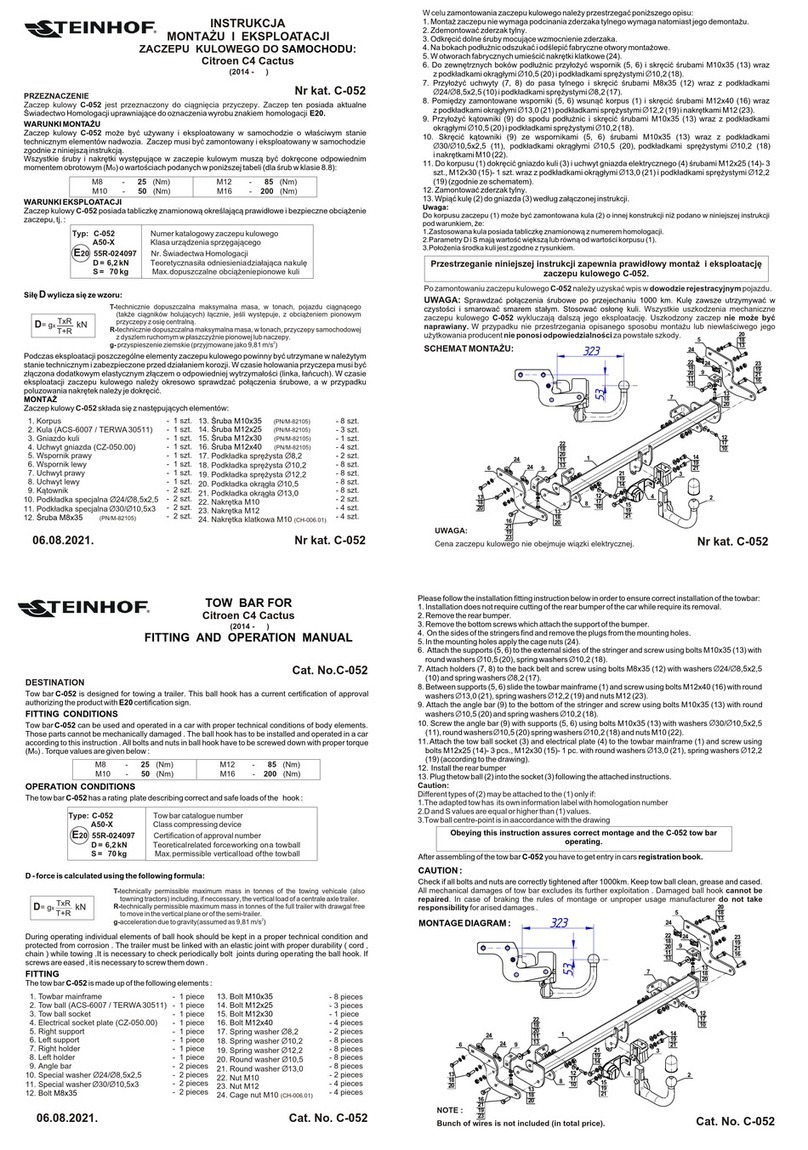 Steinhof C-052 FITTING AND OPERATION MANUAL