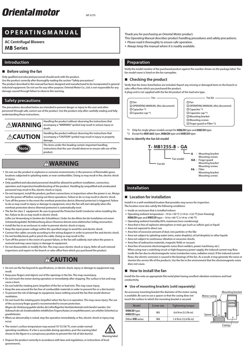 Oriental motor MB Series operating manual