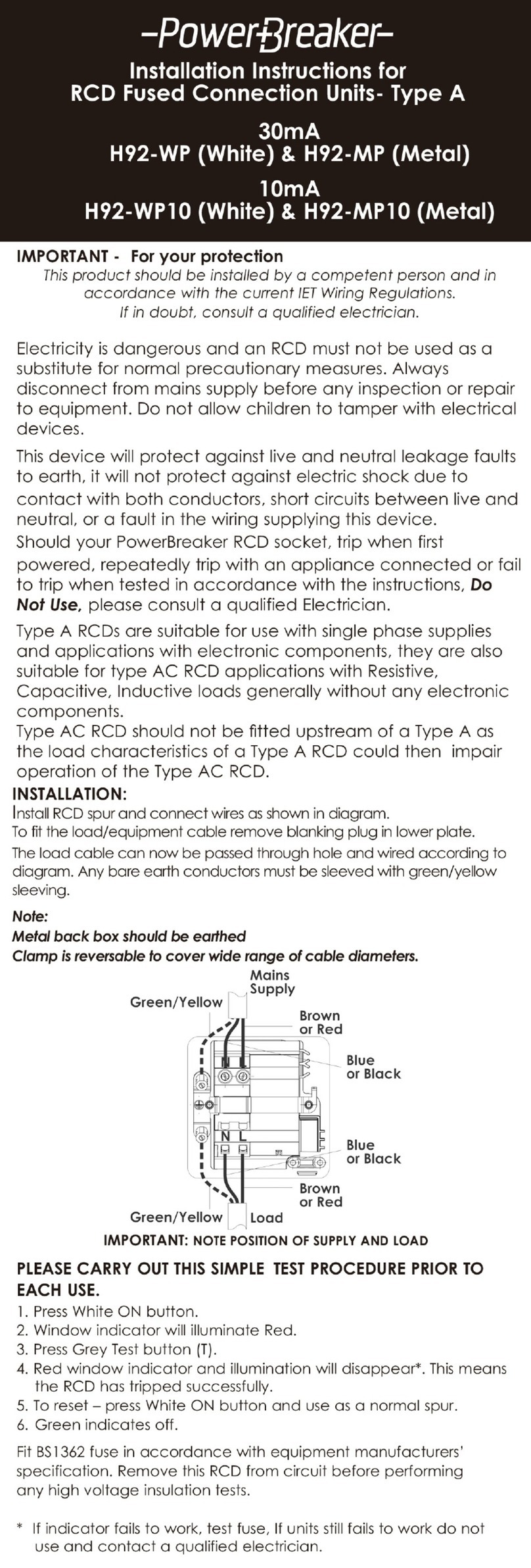 PowerBridge H92-WP installation instructions