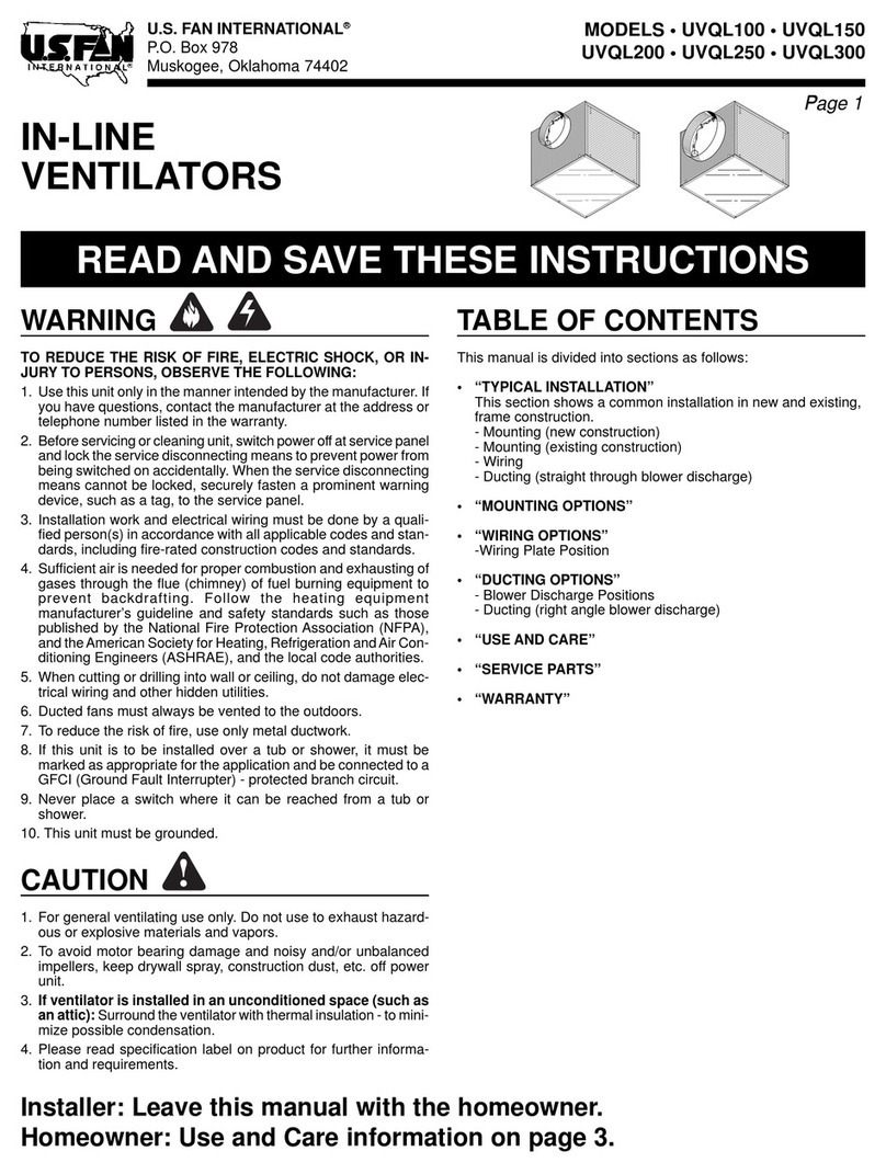 U.S. FAN UVQL100 quick start guide
