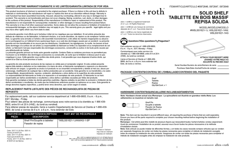 Allen + Roth Hartford WSLSS1621-1J User manual Allen + Roth Hartford WSLSS1621-1J User manual