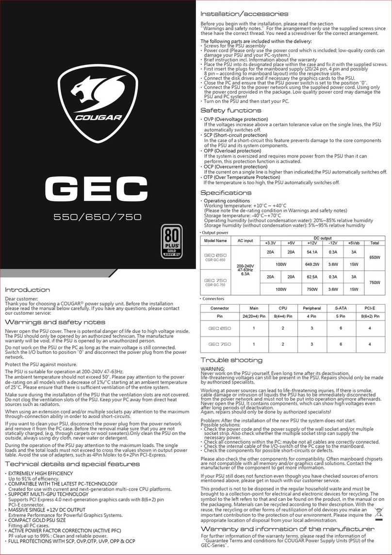COUGAR GEC 550 quick start guide