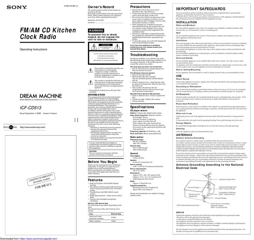 Sony Dream Machine ICF-CD513 User manual