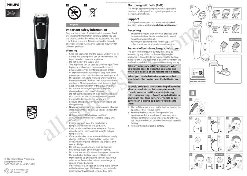 Philips Norelco MG3750 quick start guide