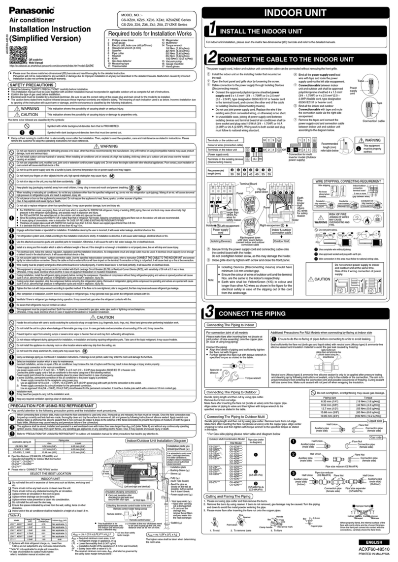 Panasonic CS-XZ20ZKE Series User manual Panasonic CS-XZ20ZKE Series User manual