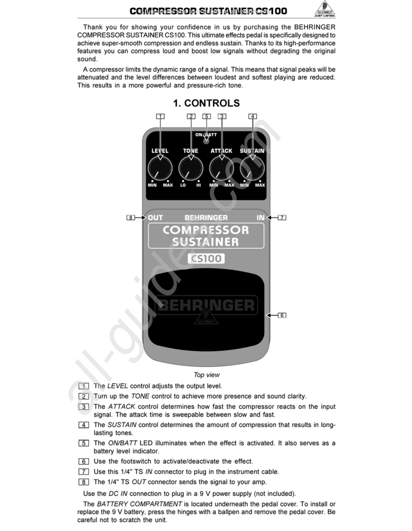 Behringer COMPRESSOR SUSTAINER CS100 quick start guide