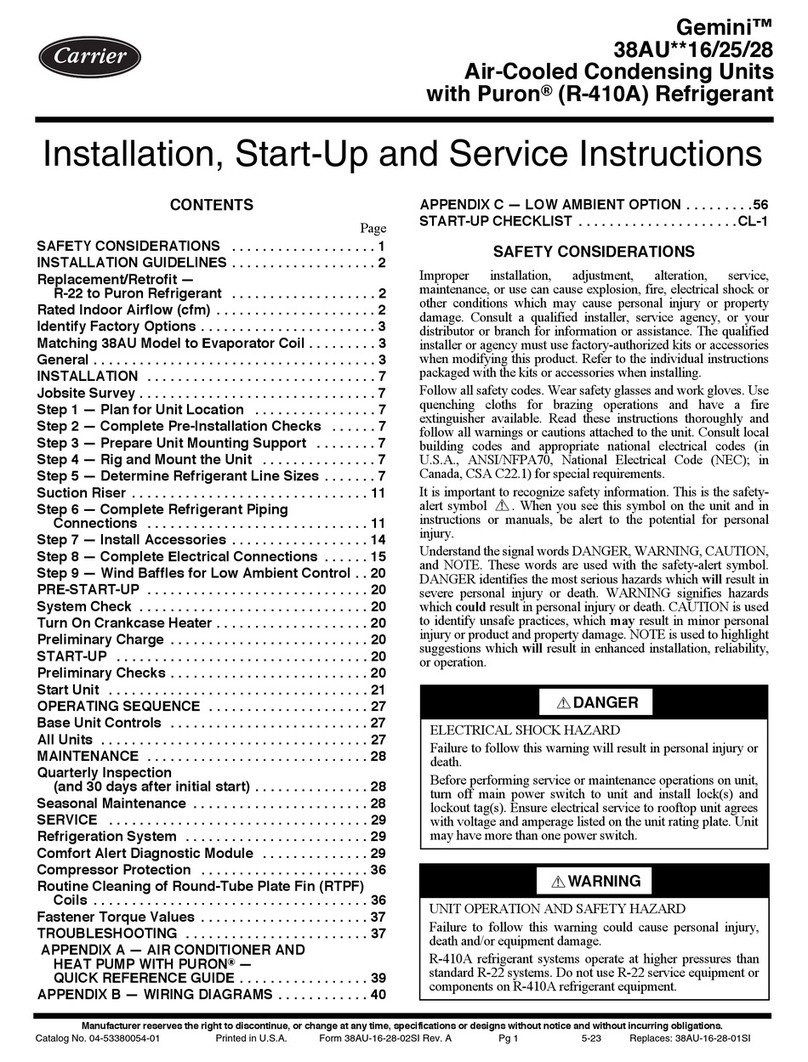 Carrier 38AU 16 Series Installation, Start-Up and Service Instructions Carrier 38AU 16 Series Installation, Start-Up and Service Instructions
