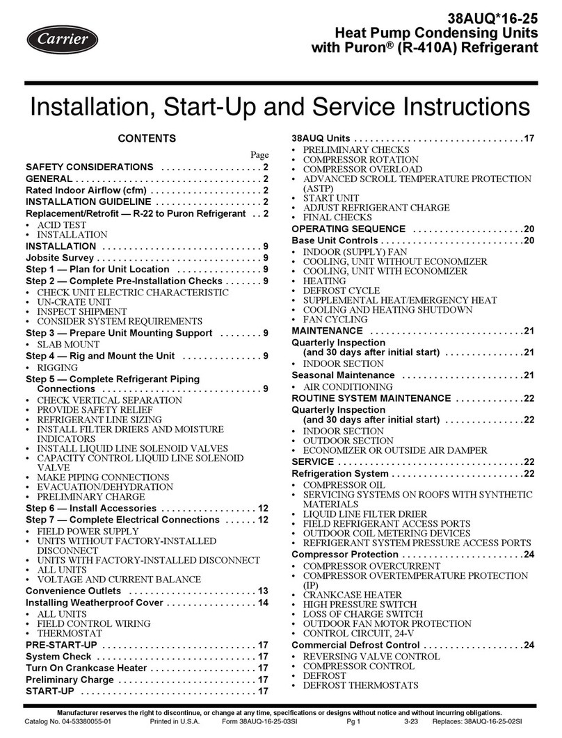 Carrier 38AUQ 25 Series Dimensions and installation guide