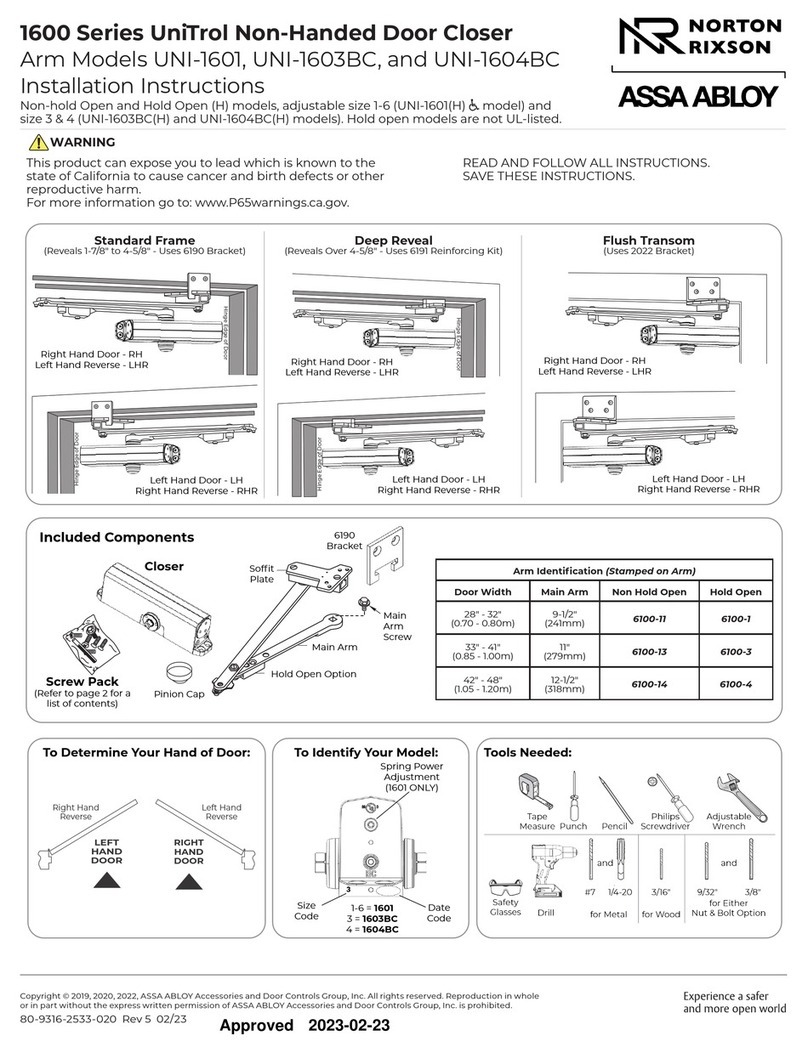 Assa Abloy NORTON RIXSON 1600 Series installation instructions