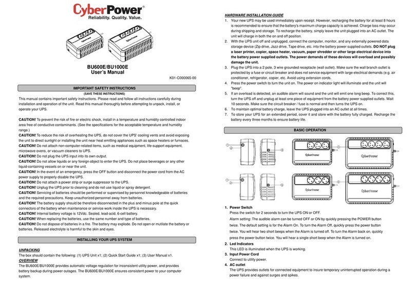 CyberPower BU600E User manual CyberPower BU600E User manual