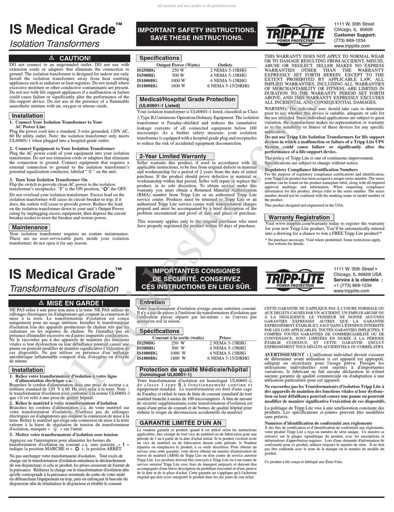 Tripp Lite IS Medical Grade IS1000HG User manual
