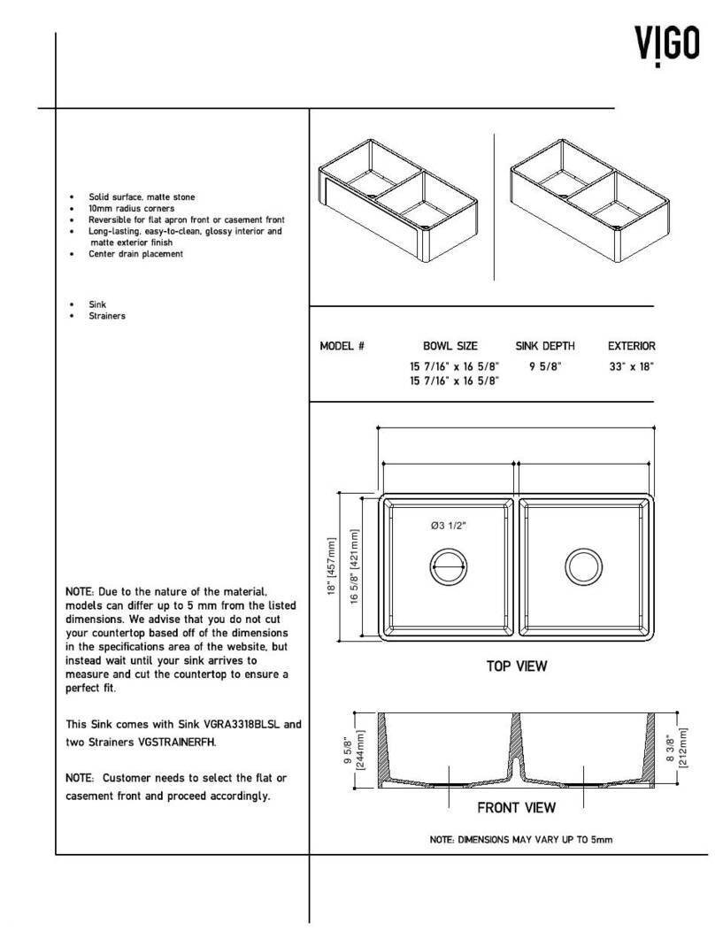 VIGO VGRA3318BLFL manual