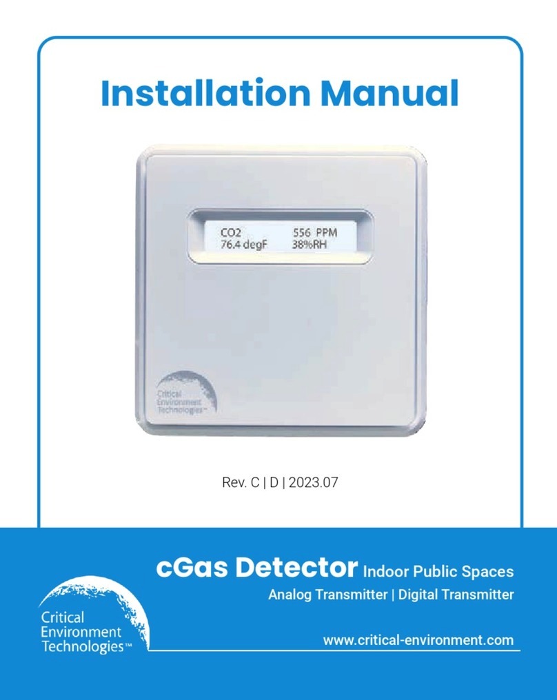 Critical Environment Technologies cGas Detector installation manual Critical Environment Technologies cGas Detector installation manual