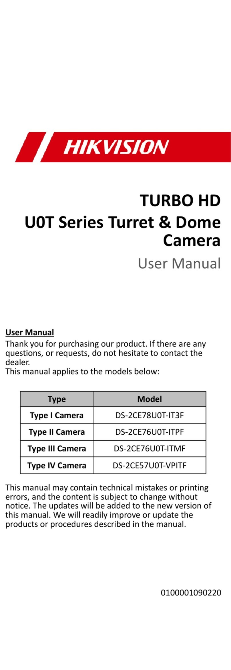 HIK VISION TURBO HD U0T Series user manual