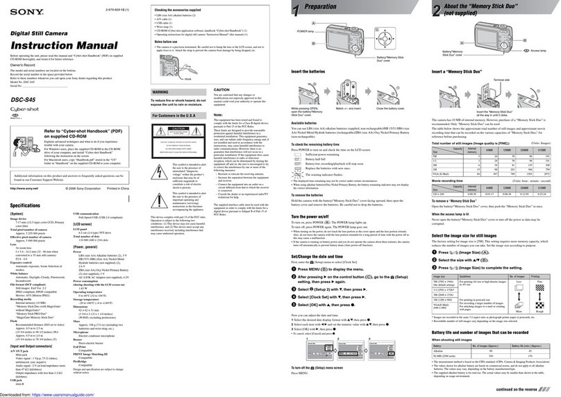Sony DSC-S45 - Cyber-shot Digital Still Camera instruction manual