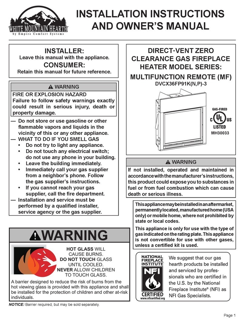 Empire Comfort Systems White Mountain Hearth DVCX36FP91K-3 Installation instructions and owner's manual Empire Comfort Systems White Mountain Hearth DVCX36FP91K-3 Installation instructions and owner's manual