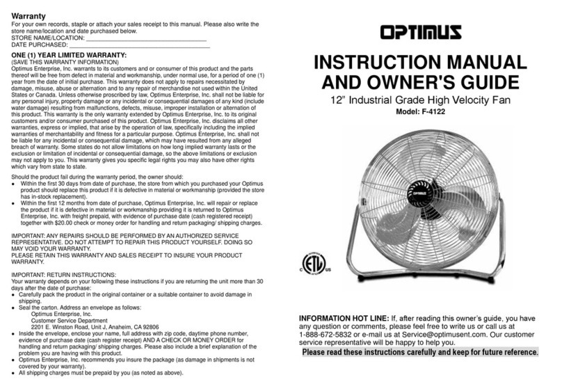 Optimus F-4122 Instruction manual and owner's guide