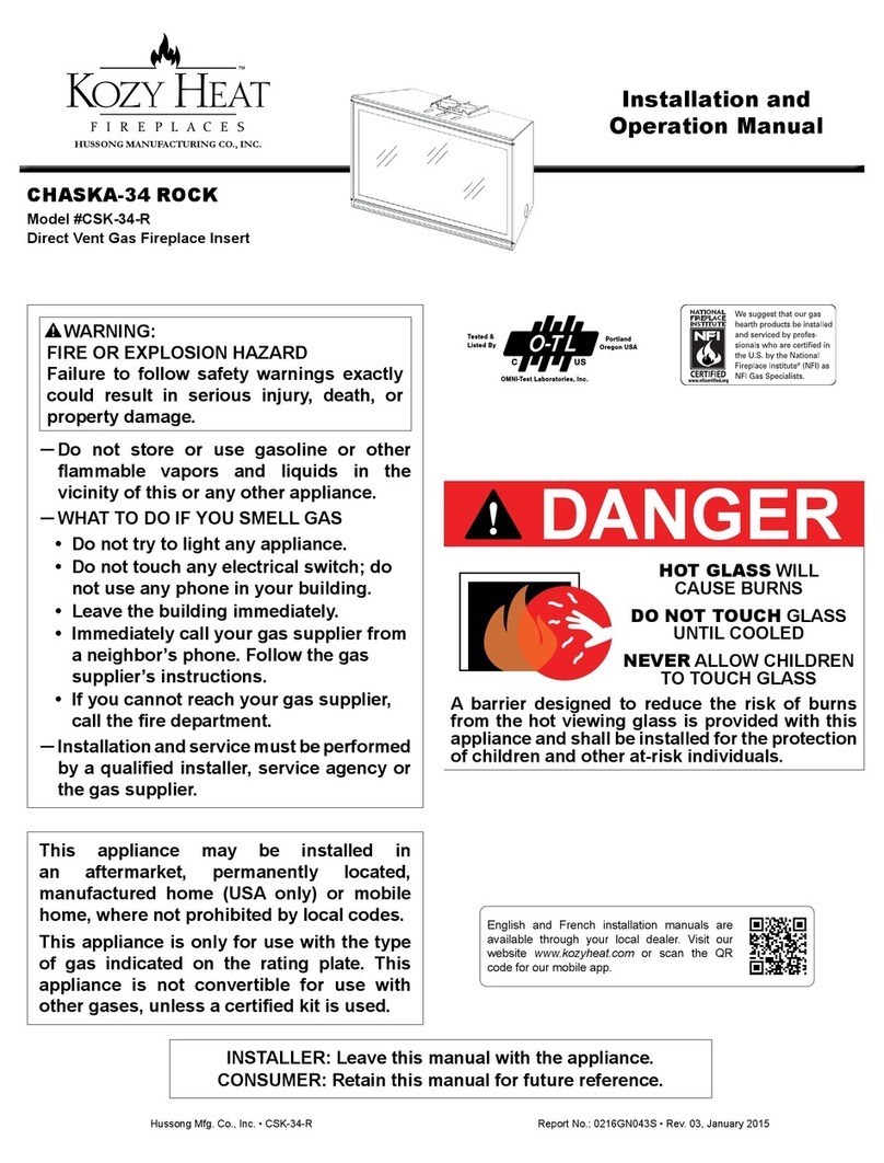 kozy heat CSK-34-R Installation and operation manual