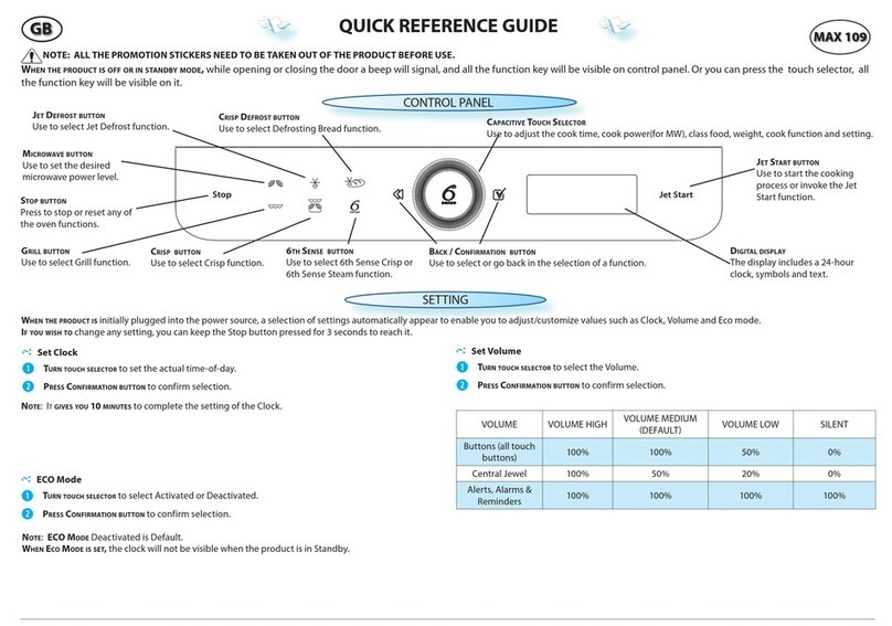 Whirlpool MAX109/BRZ Quick reference guide