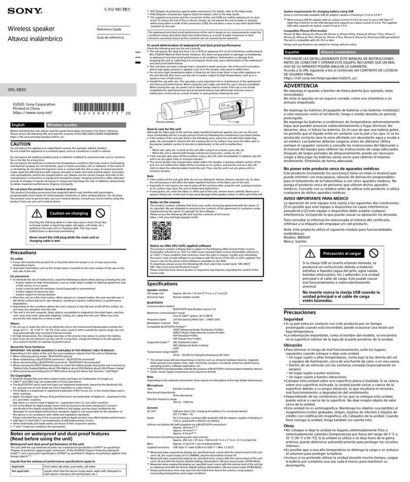 Sony SRS-XB33 reference guide