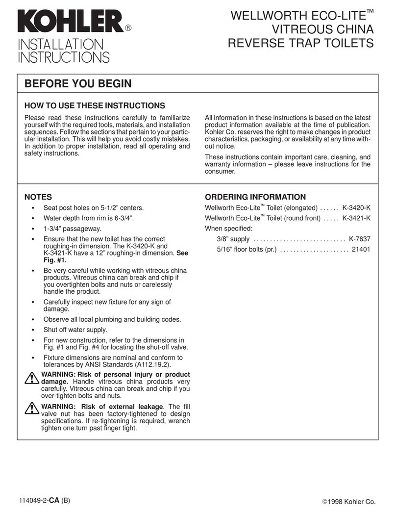 Kohler WELLWORTH ECO-LITE K-3420-K installation instructions