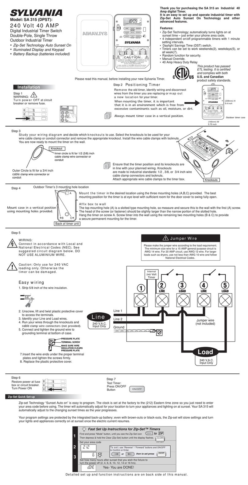 Sylvania SA 315 DPST User manual