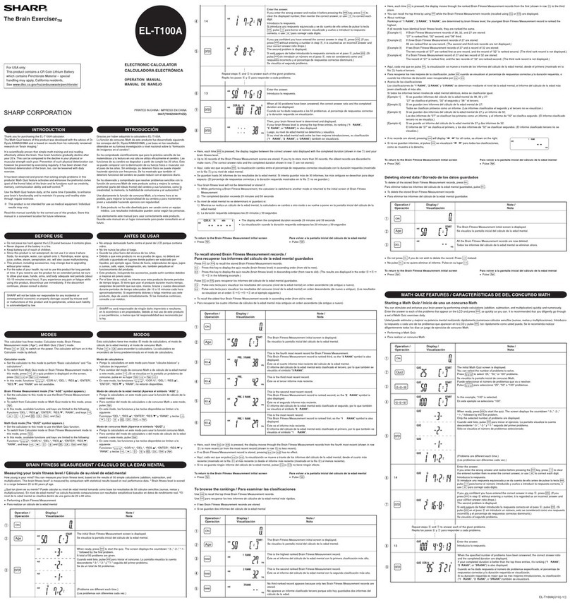 Sharp EL-T100A User manual