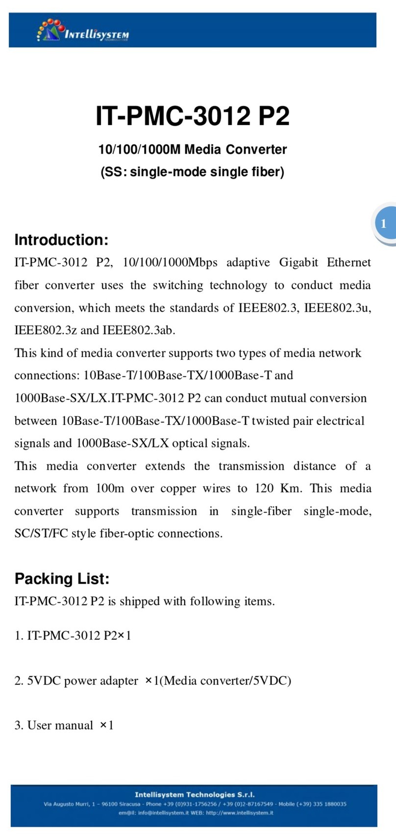 Intellisystem IT-PMC-3012 P2 User manual