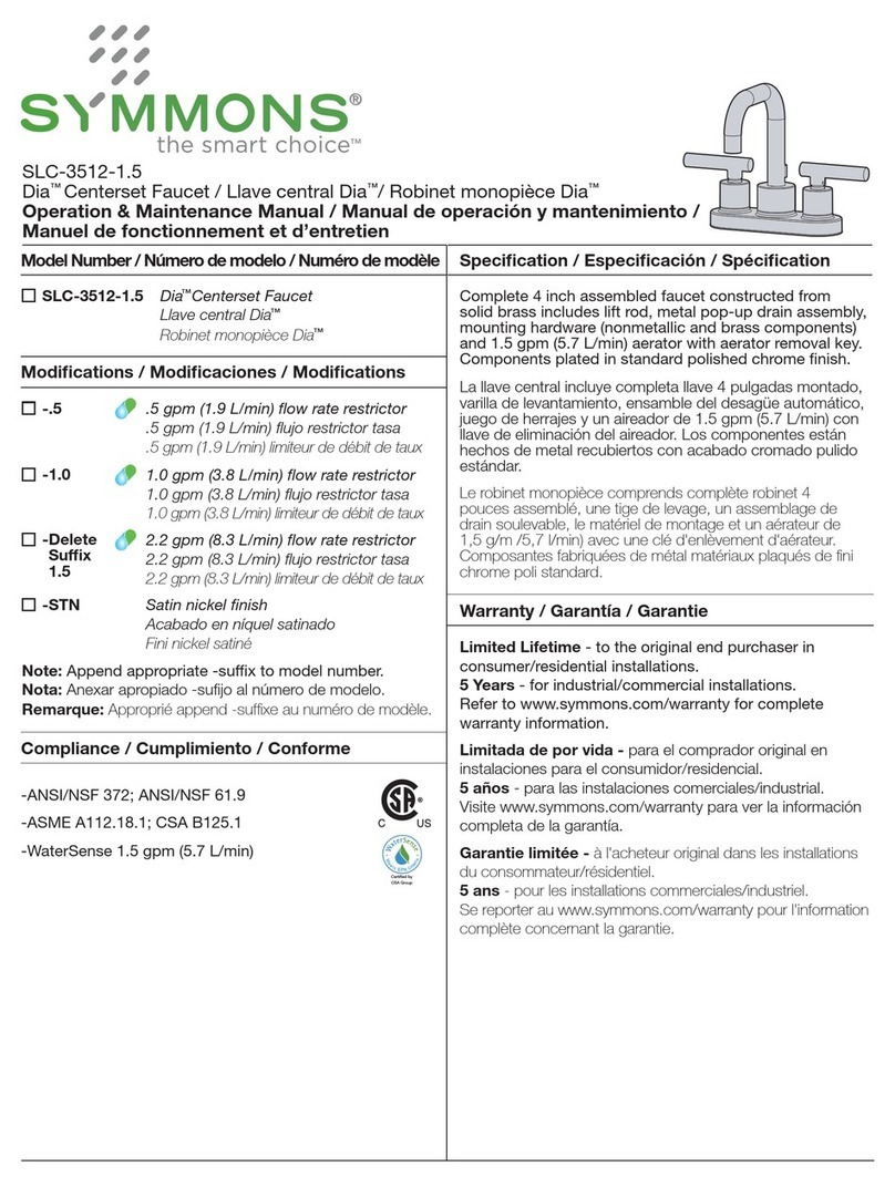 Symmons Dia SLC-3512-1.5 Operation & maintenance manual