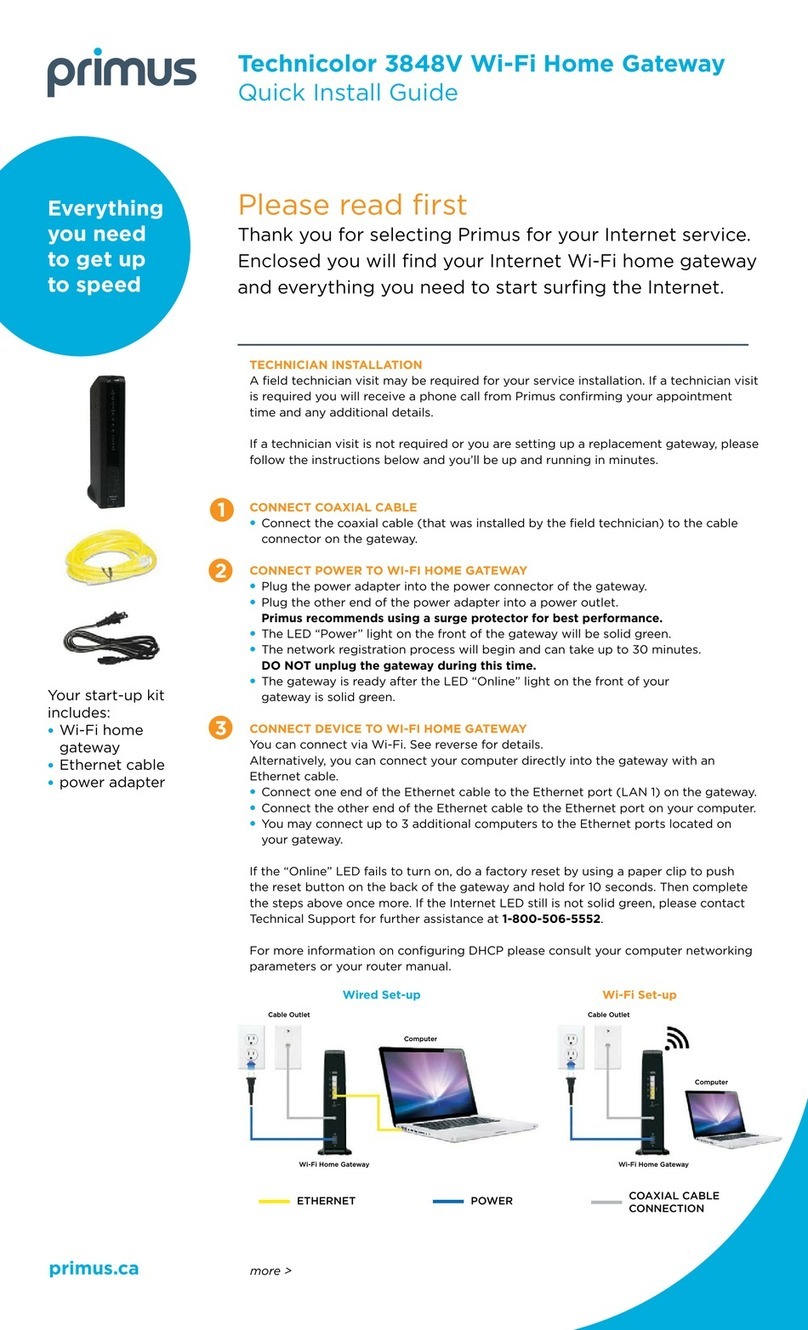Primus Technicolor 3848V Quick install guide