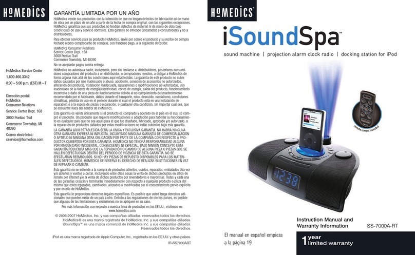 HoMedics iSoundSpa SS-7000A-RT Instruction manual and warranty information HoMedics iSoundSpa SS-7000A-RT Instruction manual and warranty information
