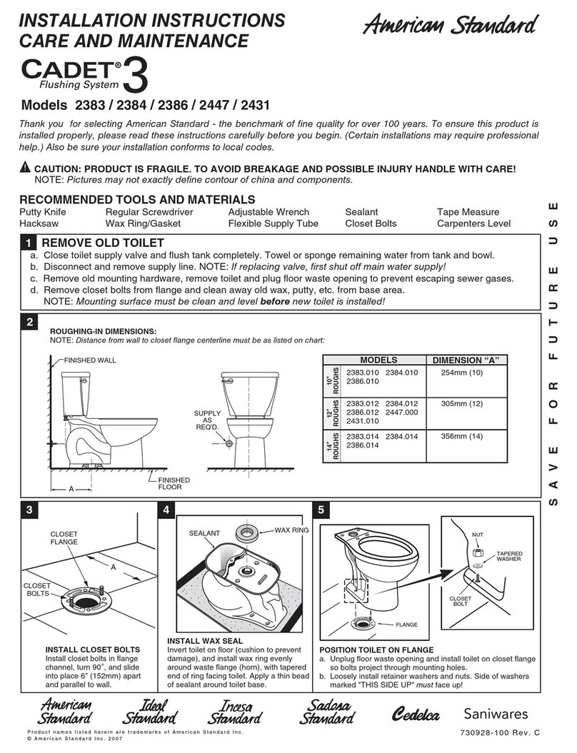 American Standard CORNER DUET W/SEAT 2383 Maintenance manual