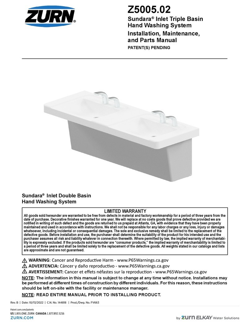ZURN Sundara Z5005.02 Installation, Maintenance, and Parts Manual ZURN Sundara Z5005.02 Installation, Maintenance, and Parts Manual