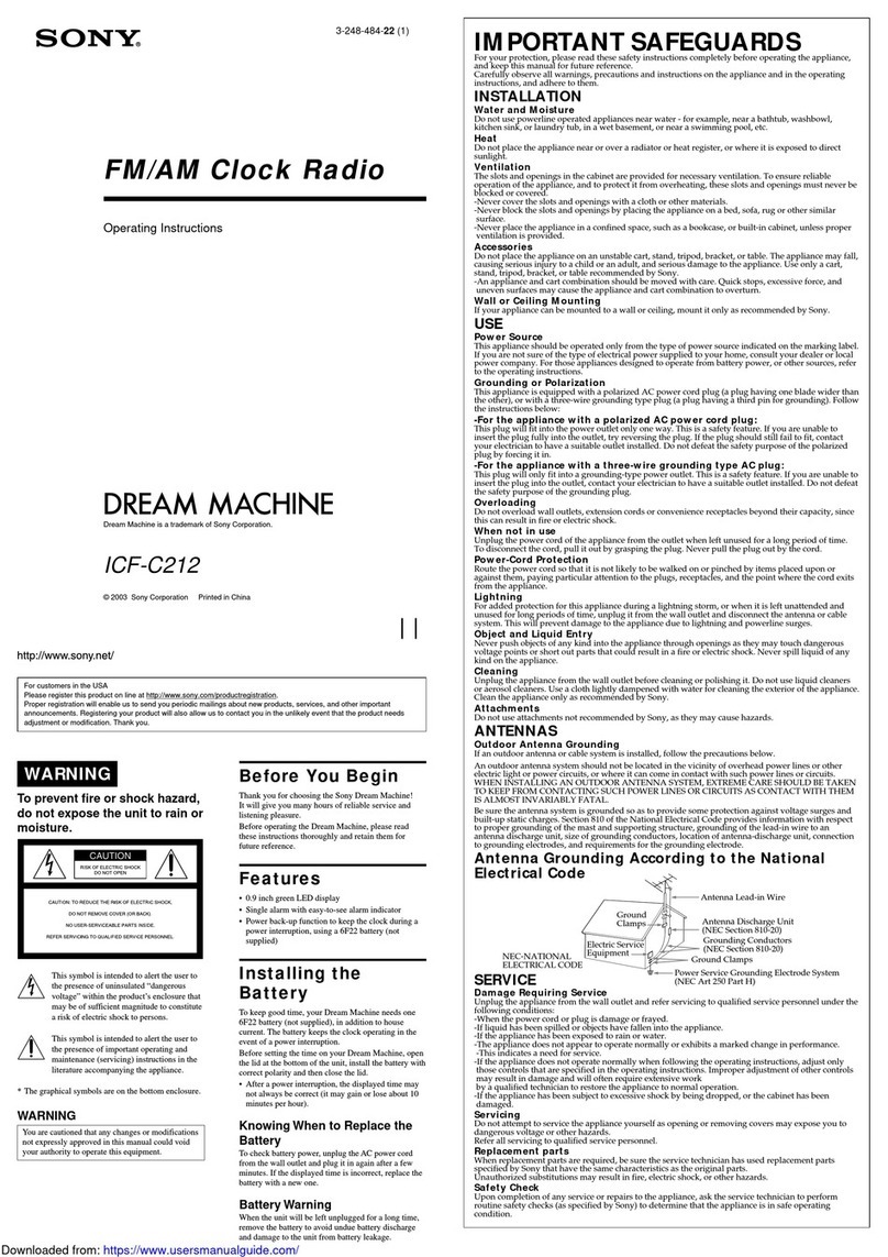 Sony ICF-C212 operating instructions