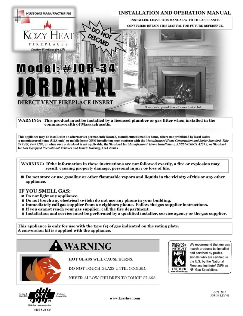 kozy heat Jordan XL JOR-34 Installation and operation manual