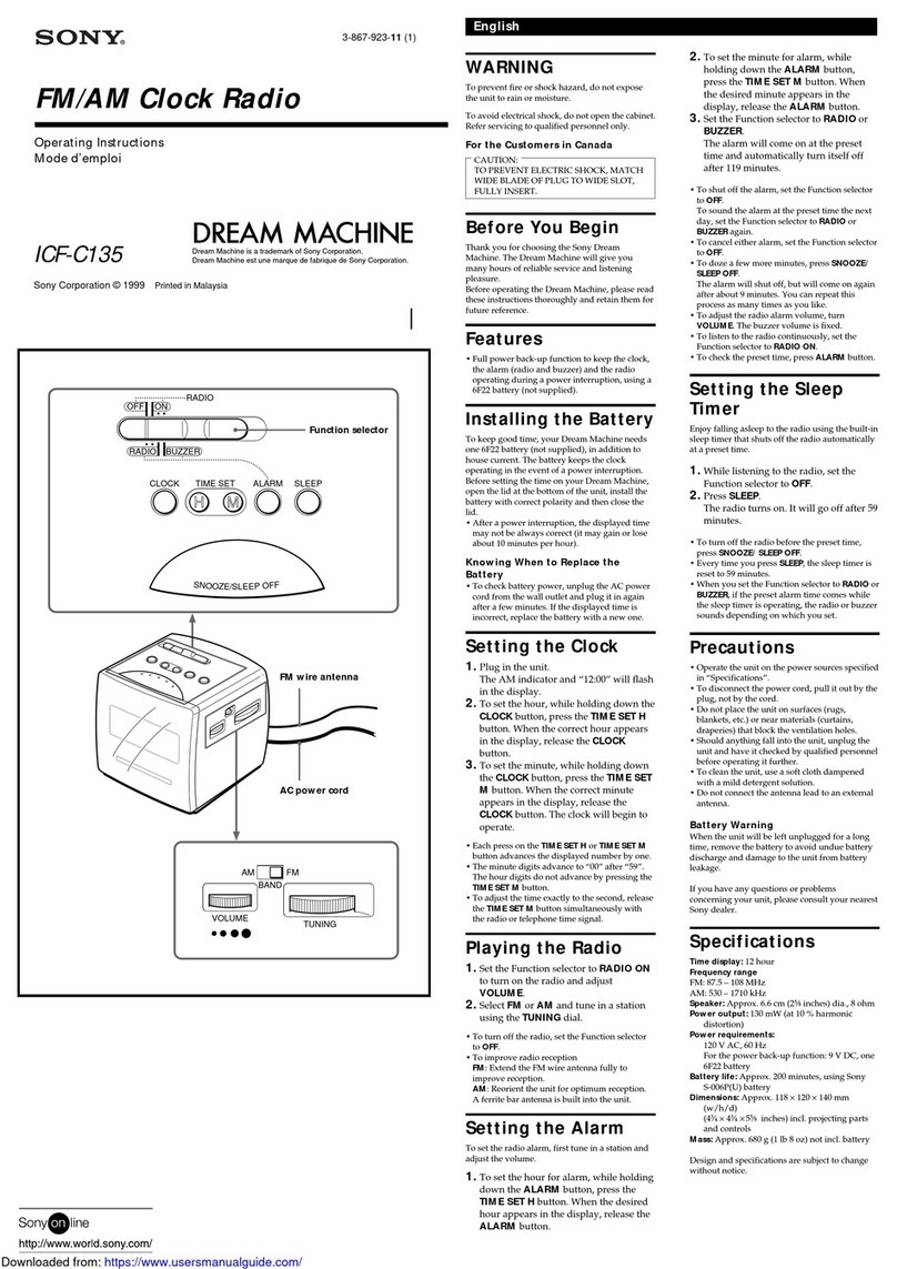 Sony DREAM MACHINE ICF-C135 User manual