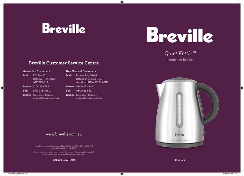 Breville Quiet Kettle BKE490 User manual
