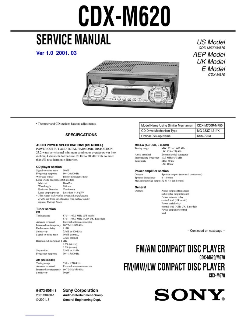 Sony CDX-M620 - Fm/am Compact Disc Player User manual