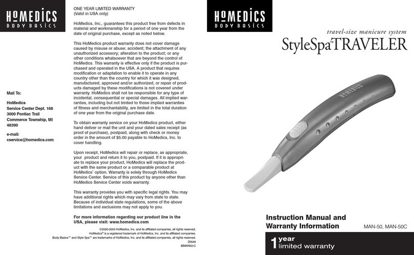 HoMedics StyleSpa TRAVELER MAN-50C Instruction manual and warranty information HoMedics StyleSpa TRAVELER MAN-50C Instruction manual and warranty information