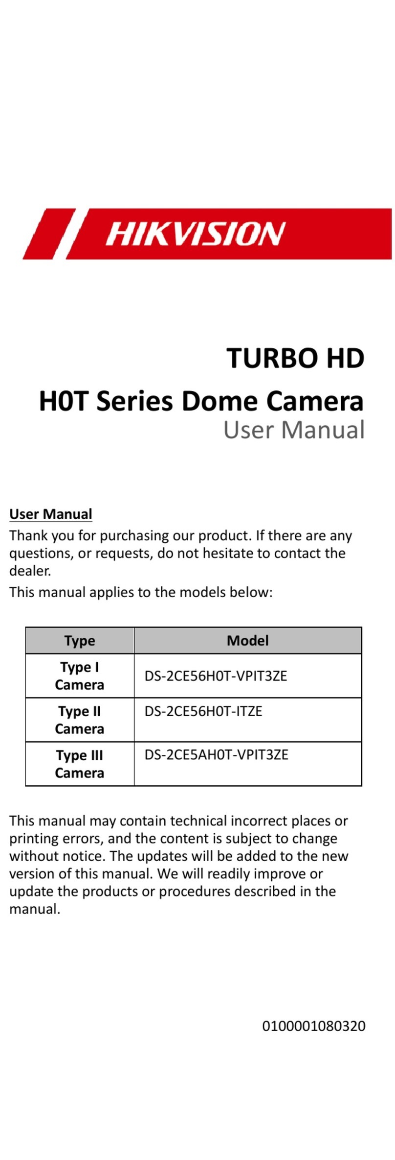HIK VISION TURBO HD DS-2CE56H0T-VPIT3ZE User manual HIK VISION TURBO HD DS-2CE56H0T-VPIT3ZE User manual