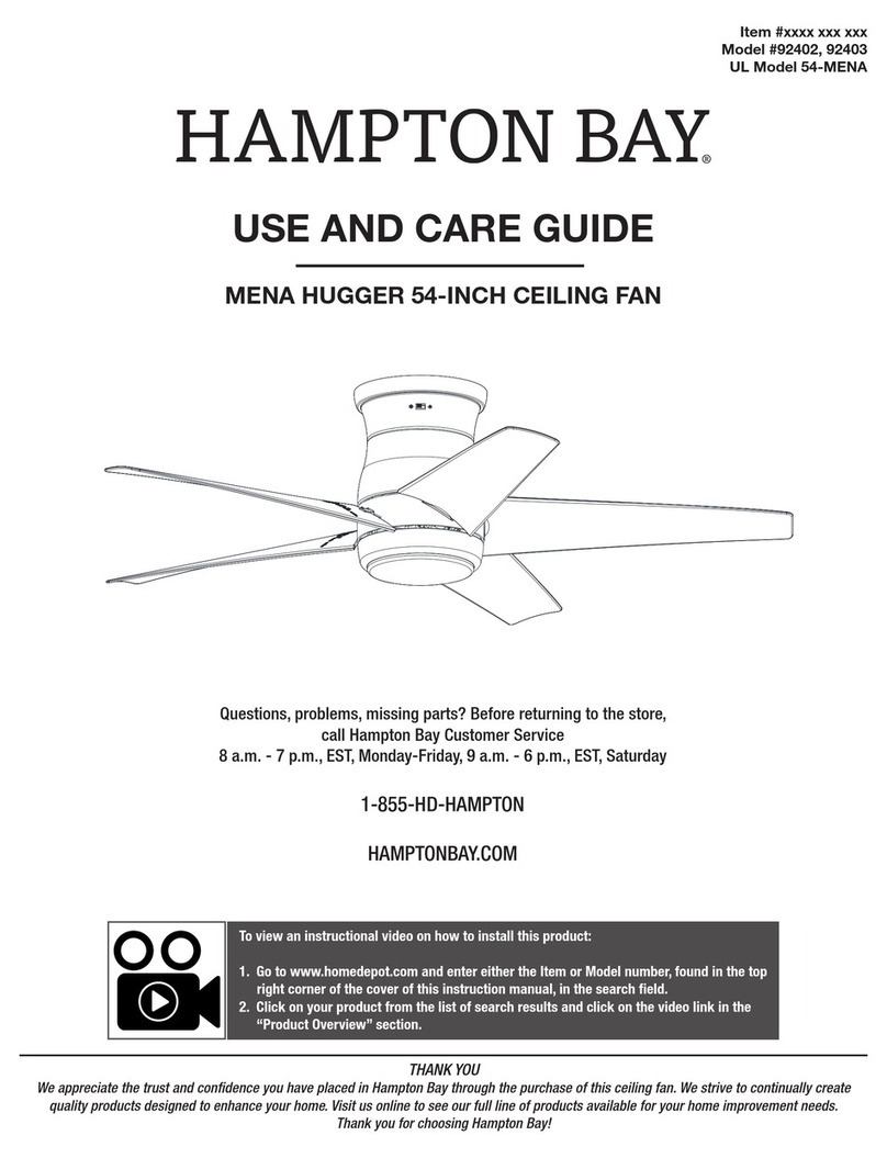 HAMPTON BAY MENA HUGGER 92402 Use and care guide