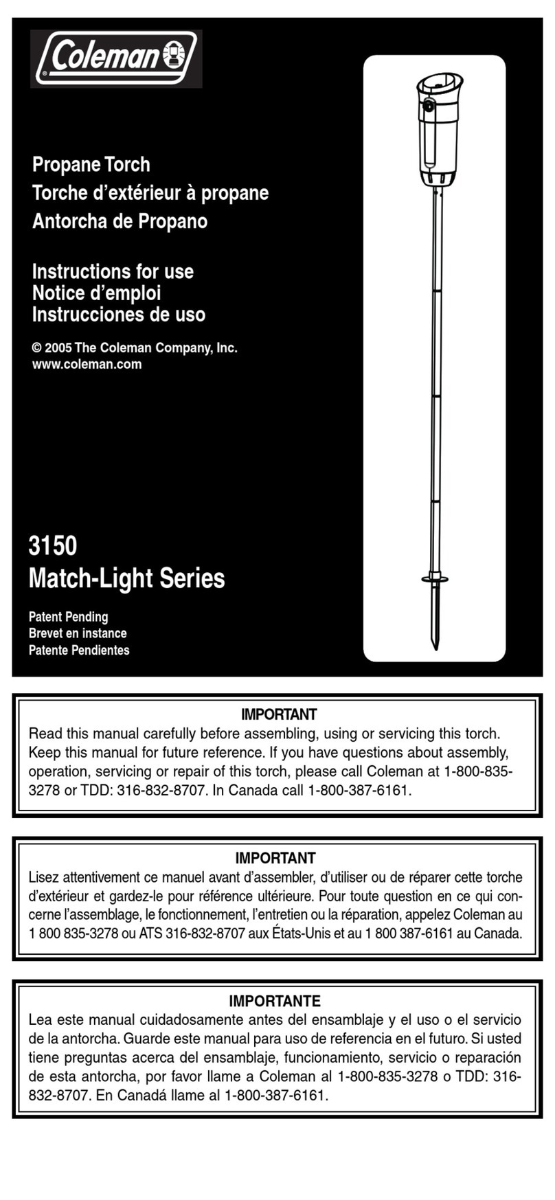 Coleman Match-Light Series Instructions for use