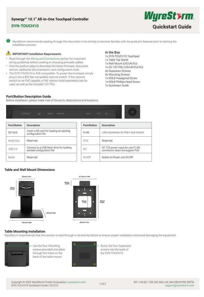 Wyrestorm Synergy SYN-TOUCH10 quick start guide Wyrestorm Synergy SYN-TOUCH10 quick start guide