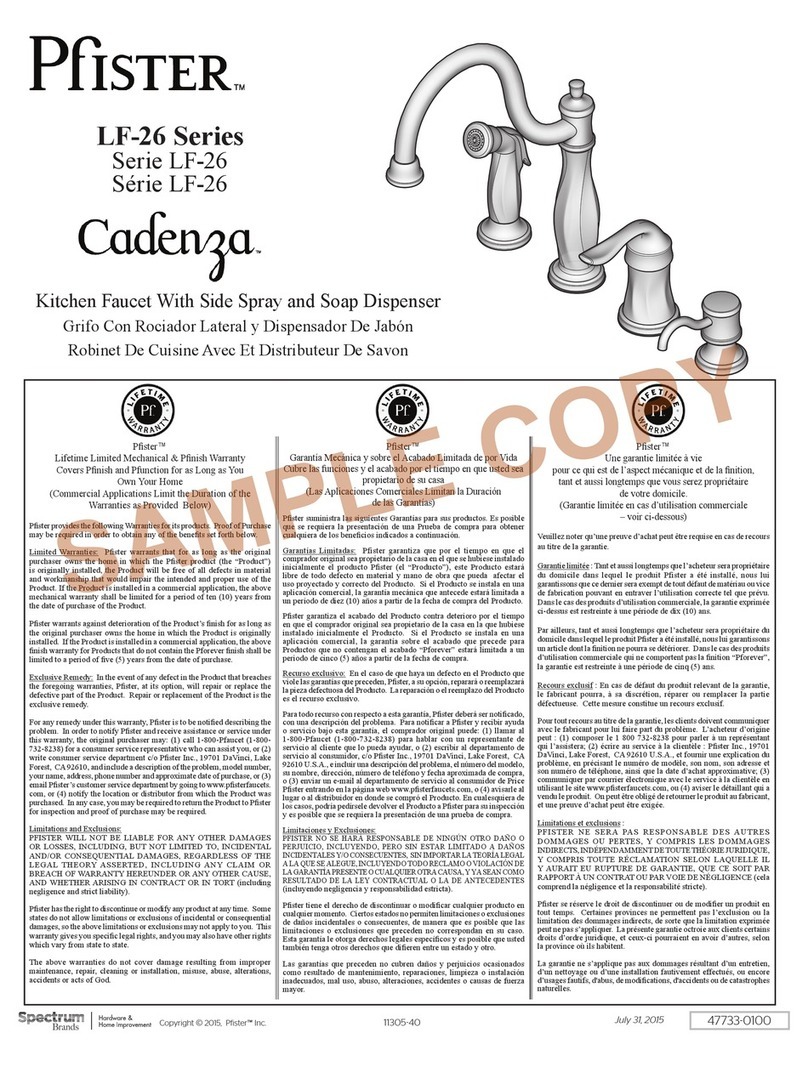 Spectrum Brands Pfister Cadenza LF-26 Series manual