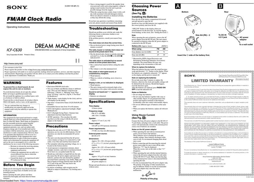 Sony Dream Machine ICF-C630 User manual