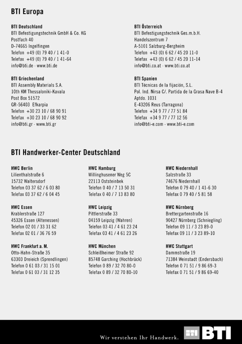 BTI Profiline BTI-NTS 20 A Mounting Instructions and Directions for Use