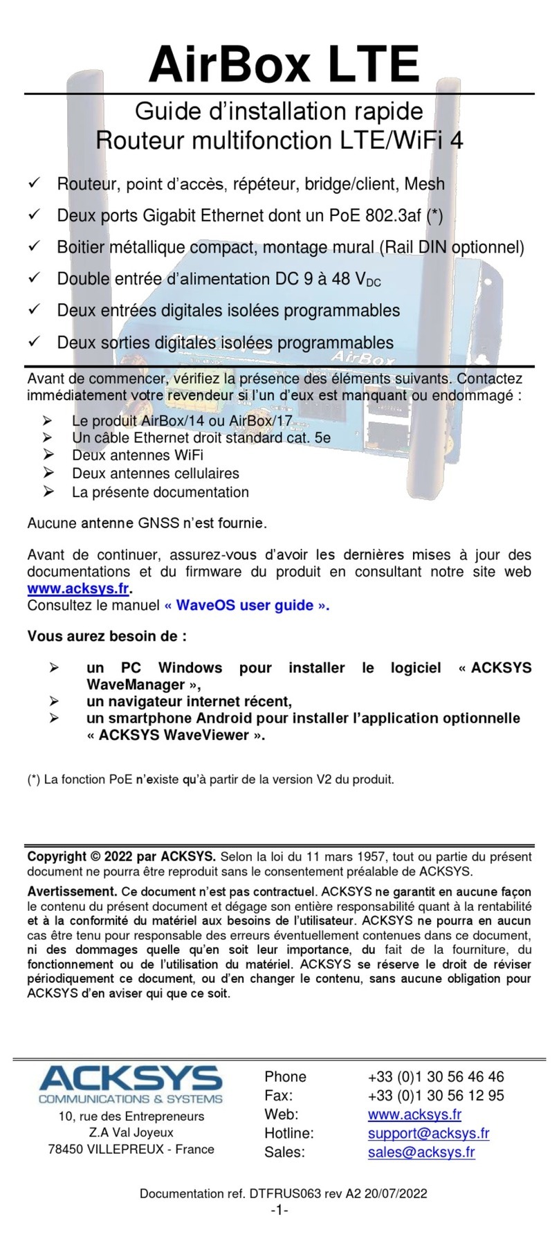 Acksys AirBox LTE Quick installation guide
