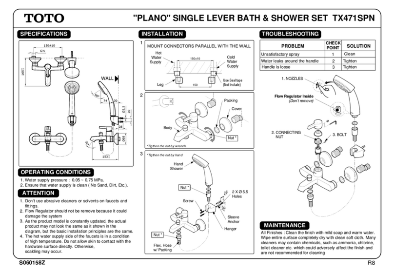 Toto GLORIA TX471SPN quick start guide Toto GLORIA TX471SPN quick start guide