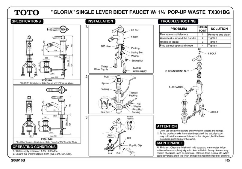 Toto GLORIA TX301BG quick start guide